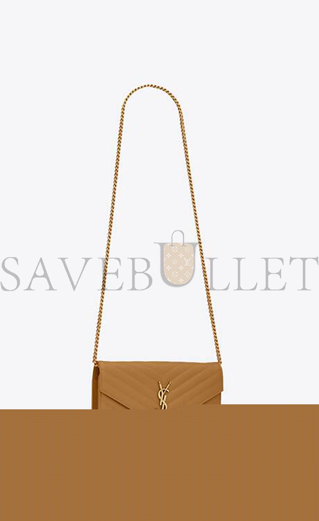 YSL CASSANDRE MATELASSÉ CHAIN WALLET IN GRAIN DE POUDRE EMBOSSED LEATHER 377828BOW012516 (22.5*14*4cm)