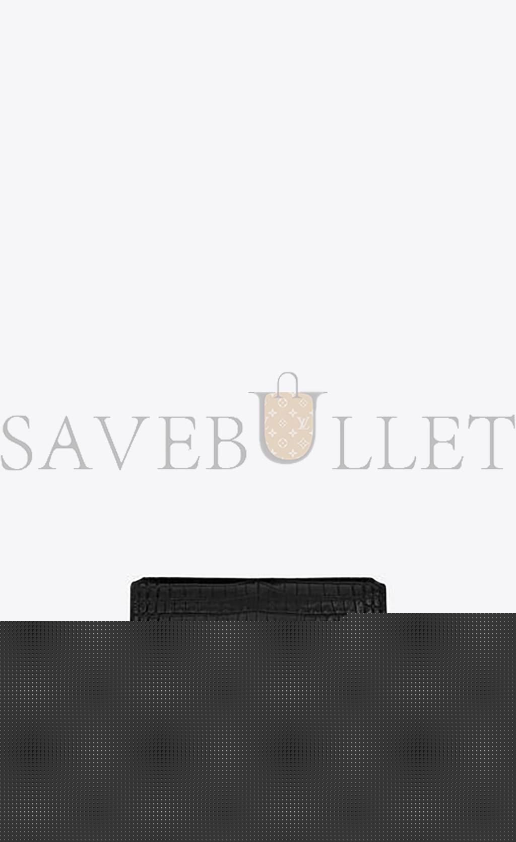YSL CASSANDRE PHONE HOLDER WITH STRAP IN SHINY CROCODILE-EMBOSSED LEATHER 635095DND1J1000 (18*11*2.5cm)