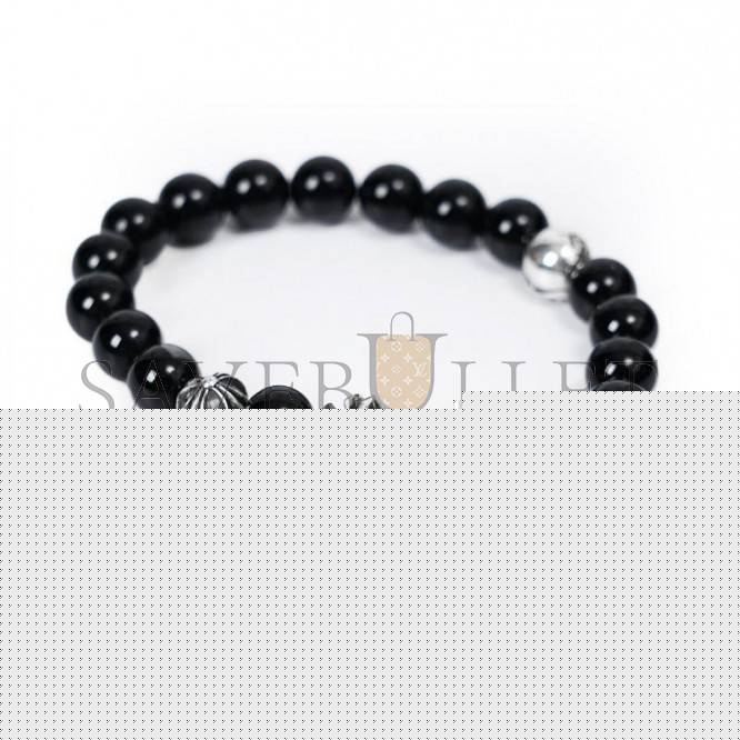 CHROME HEARTS ONYX BEAD BRACELET 8MM (4 SILVER BEADS)