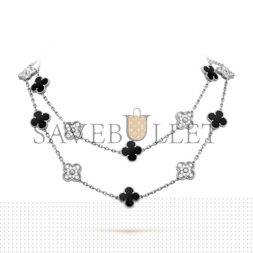 VAN CLEEF ARPELS VINTAGE ALHAMBRA LONG NECKLACE, 20 MOTIFS - WHITE GOLD, DIAMOND, ONYX  VCARP2R800
