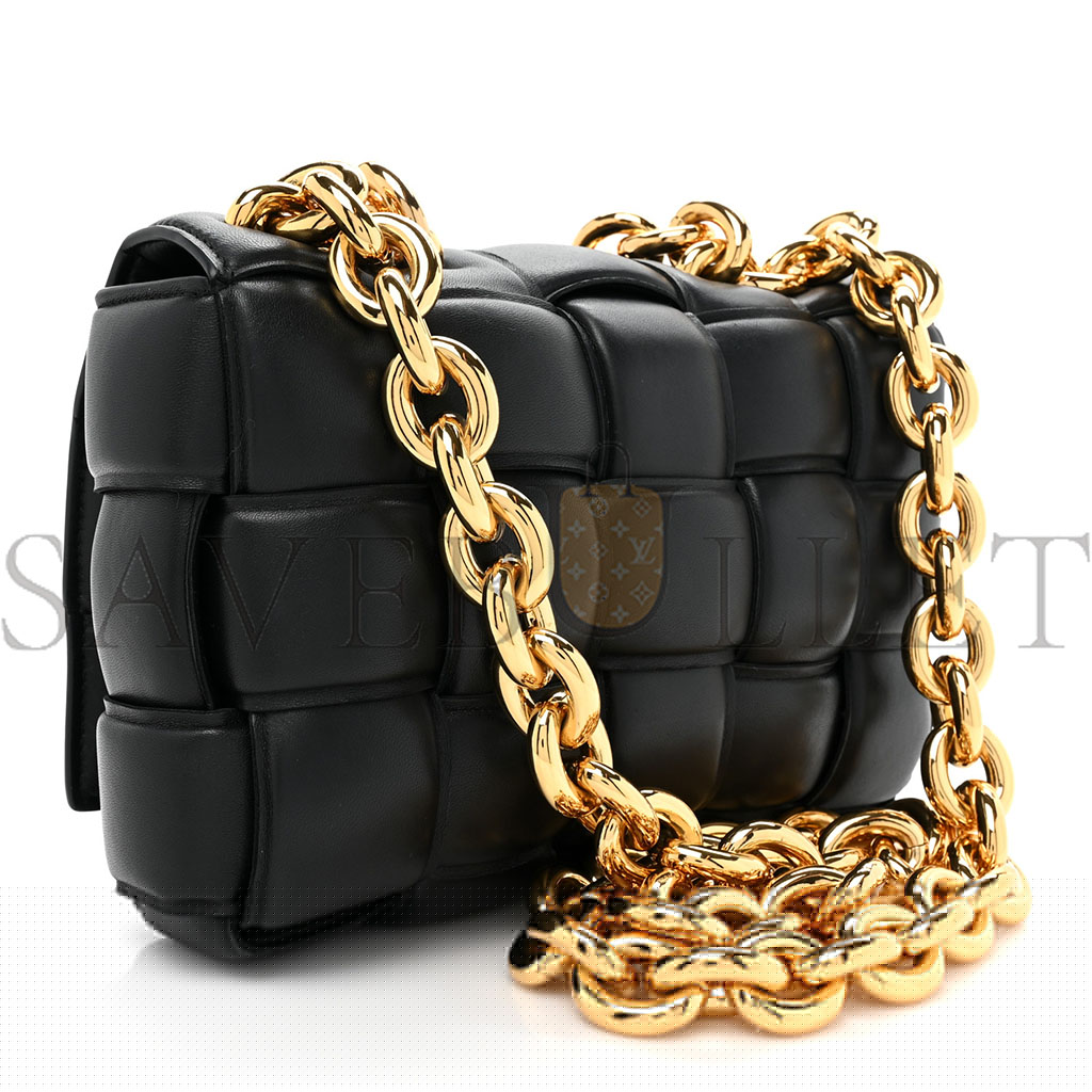 bo*te*ga Ve*ne*ta lambskin maxi intrecciato padded chain cassette crossbody bag black  (25*15*8cm)