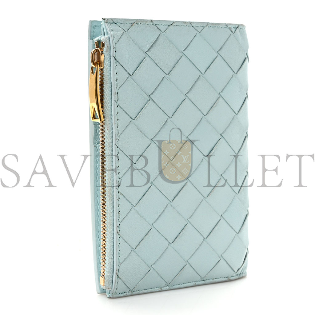 bo*te*ga Ve*ne*ta nappa intrecciato medium cassette bifold zip wallet teal washed  (10*14*1cm)