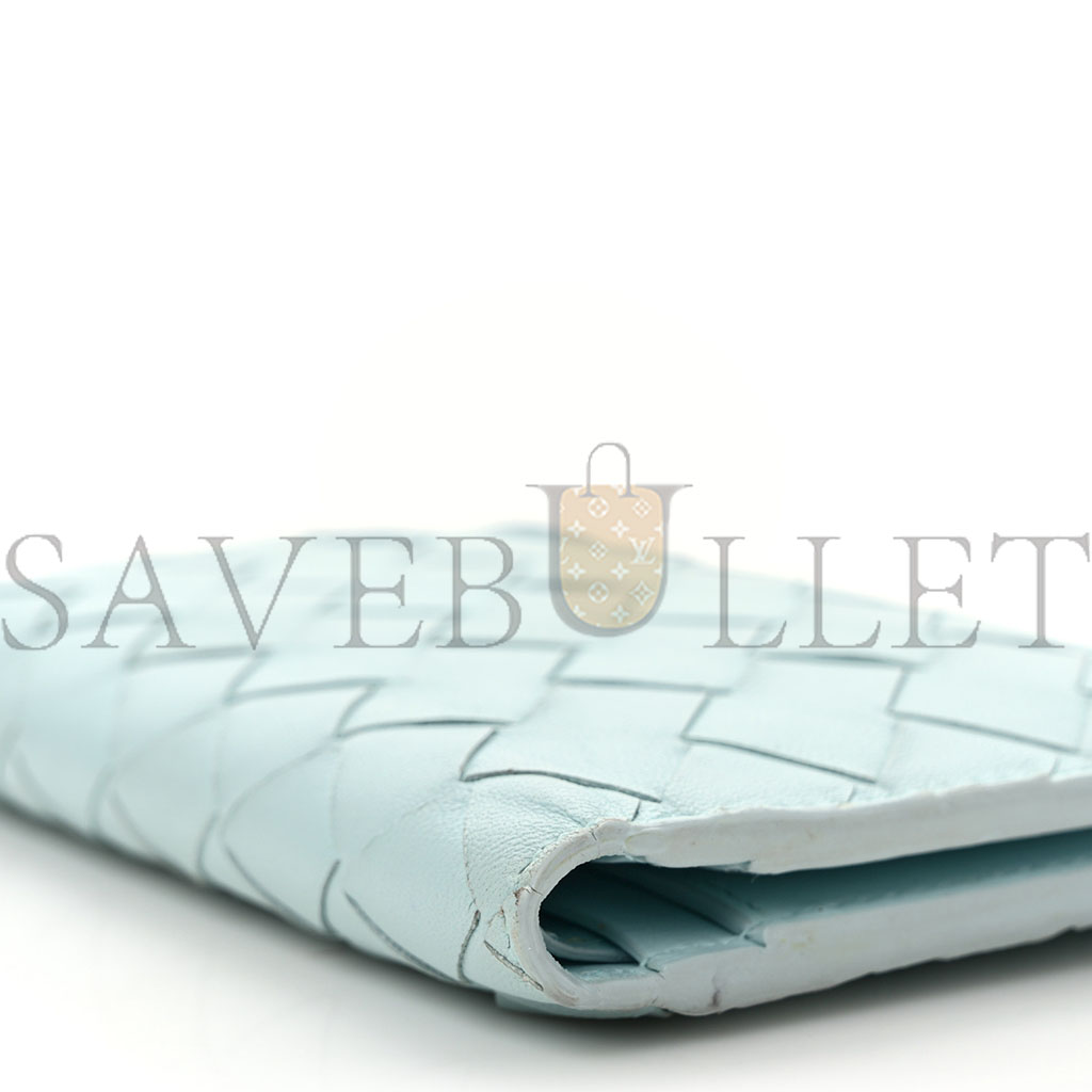 bo*te*ga Ve*ne*ta nappa intrecciato medium cassette bifold zip wallet teal washed  (10*14*1cm)