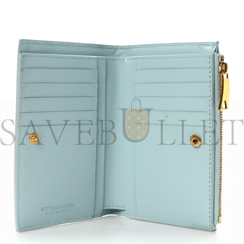 bo*te*ga Ve*ne*ta nappa intrecciato medium cassette bifold zip wallet teal washed  (10*14*1cm)