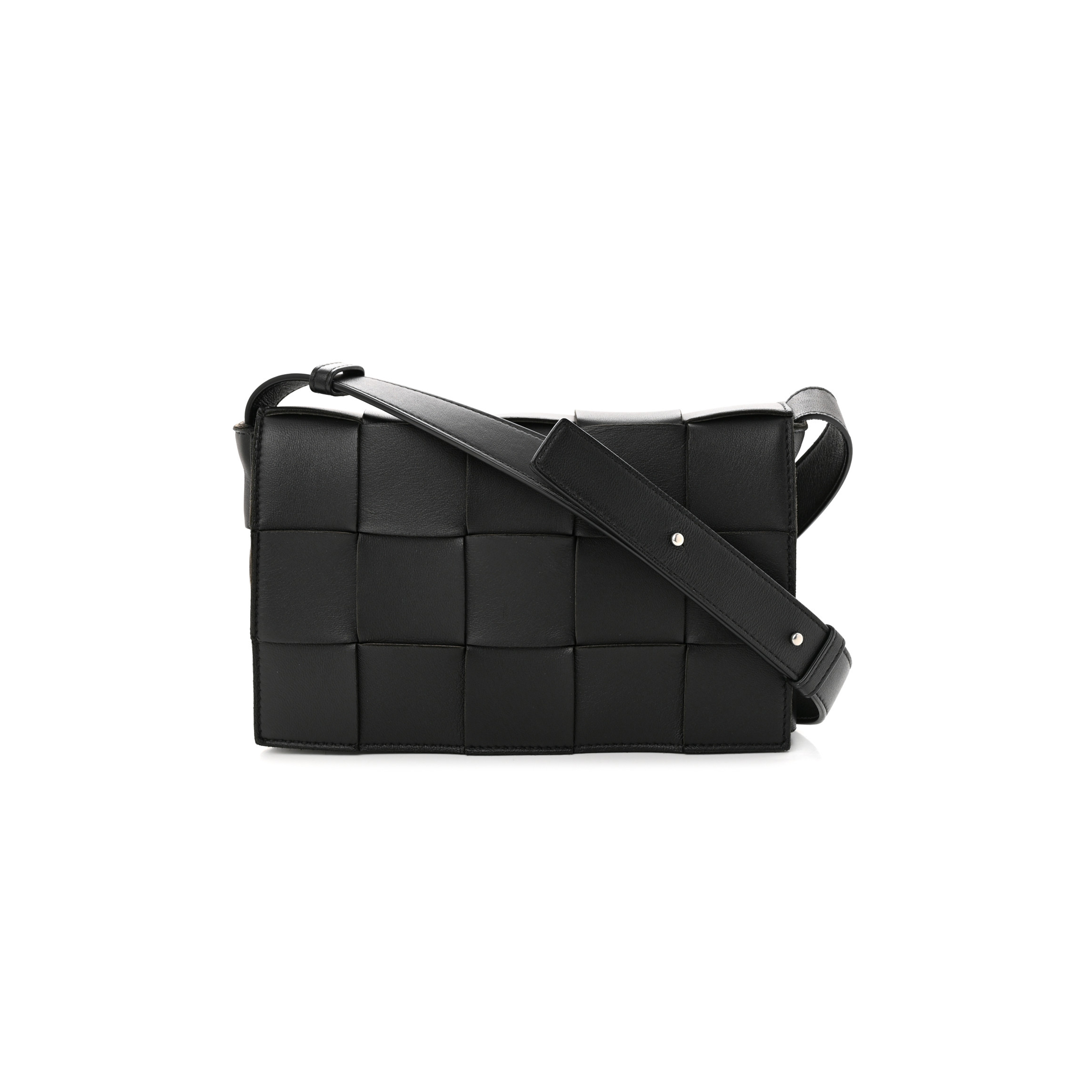 bo*te*ga Ve*ne*ta lambskin maxi intrecciato cassette crossbody bag black  (23*15*5.5cm)