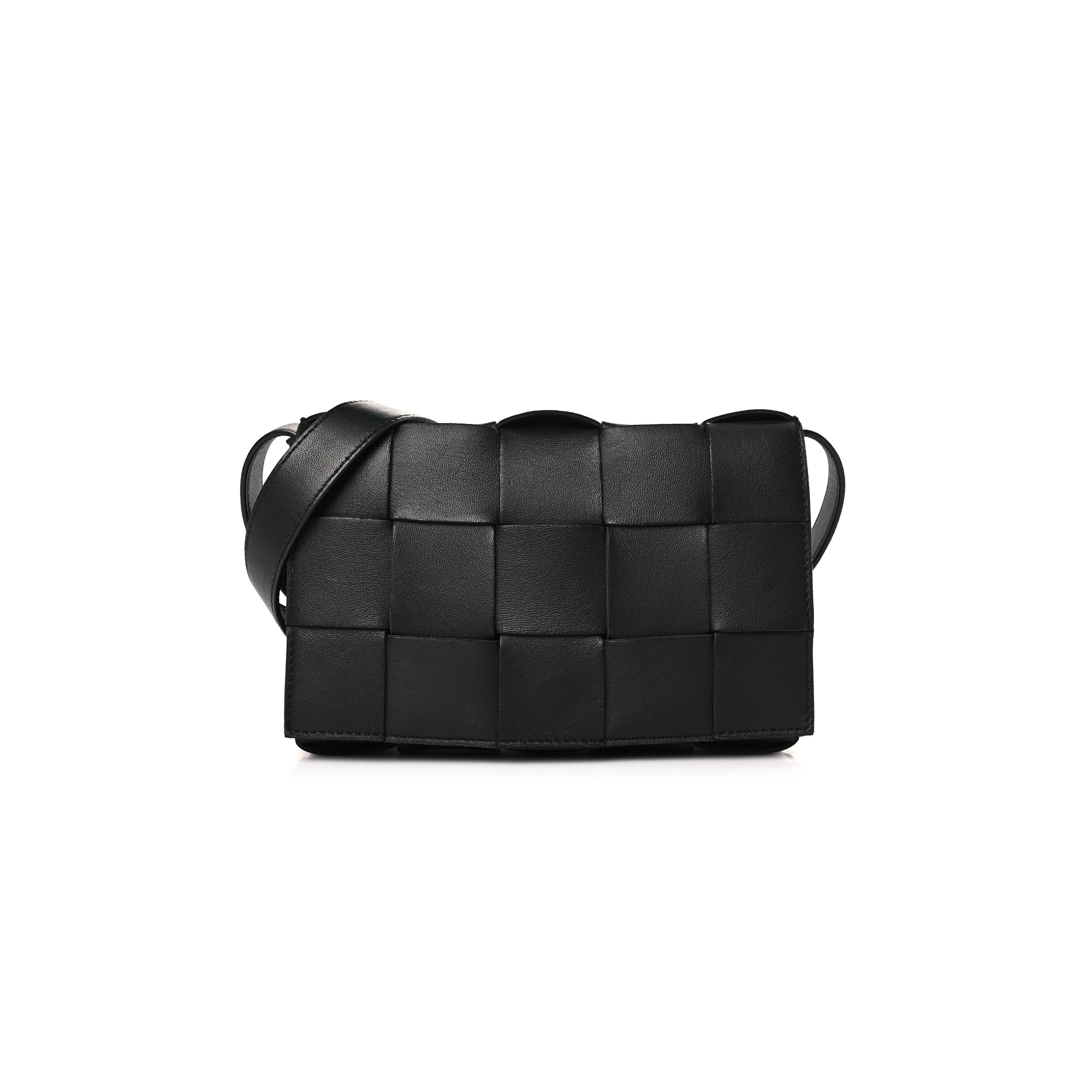 bo*te*ga Ve*ne*ta lambskin maxi intrecciato cassette crossbody bag black  (19*12*4cm)