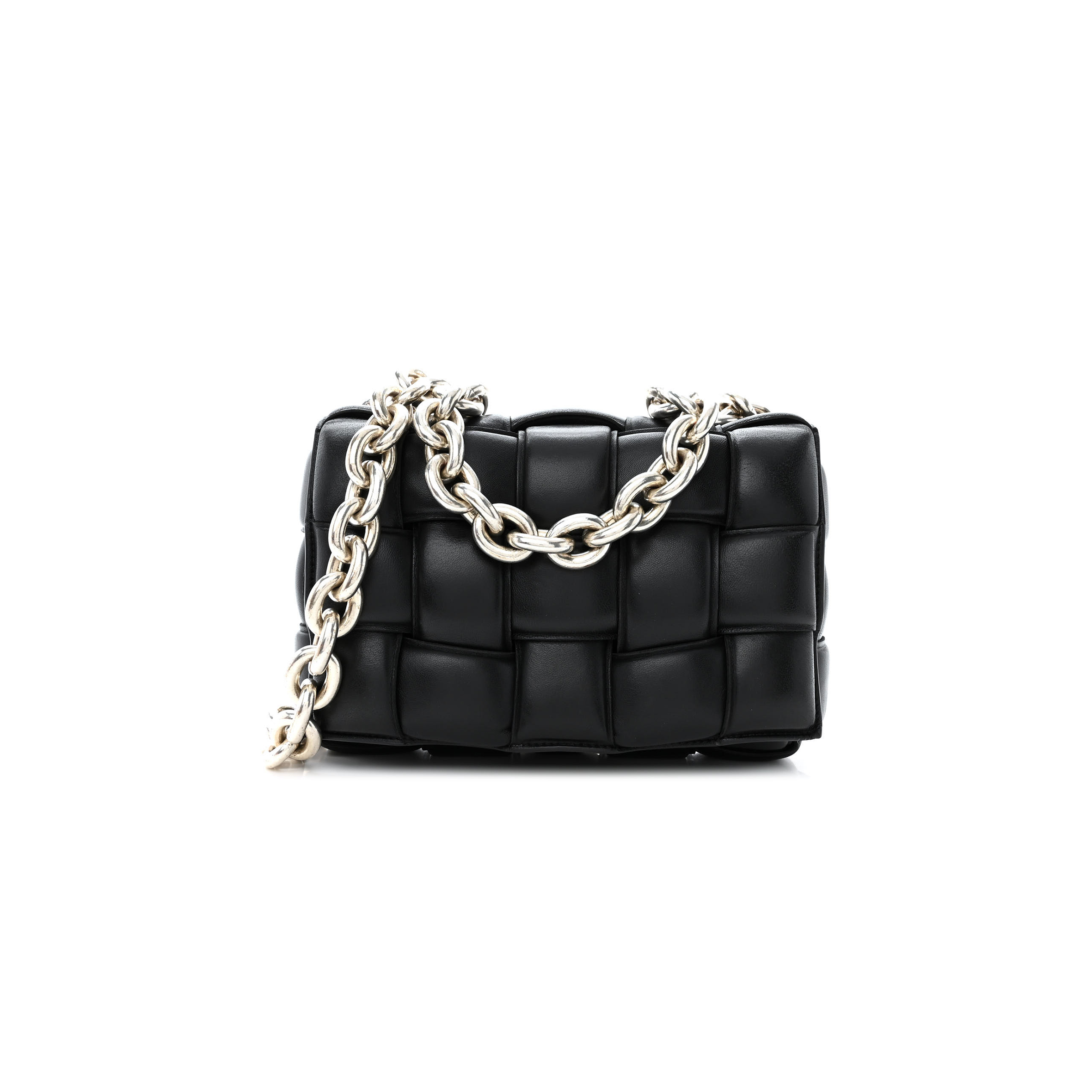 bo*te*ga Ve*ne*ta lambskin maxi intreccio padded chain cassette crossbody bag black  (27*19*7cm)