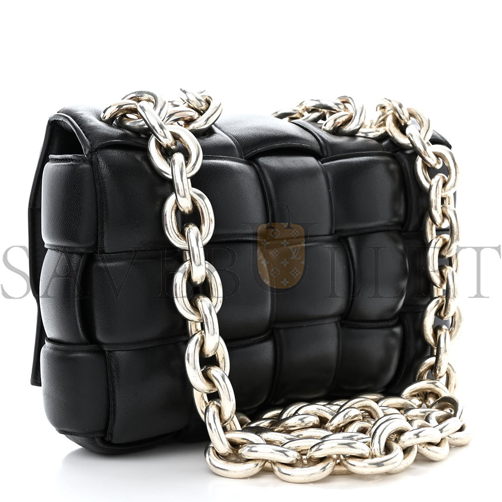 bo*te*ga Ve*ne*ta lambskin maxi intreccio padded chain cassette crossbody bag black  (27*19*7cm)