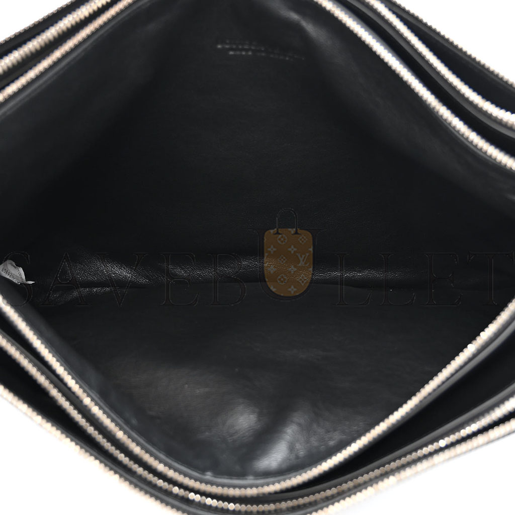 bo*te*ga Ve*ne*ta intrecciato embossed triple zip messenger bag black  (38*25*3cm)