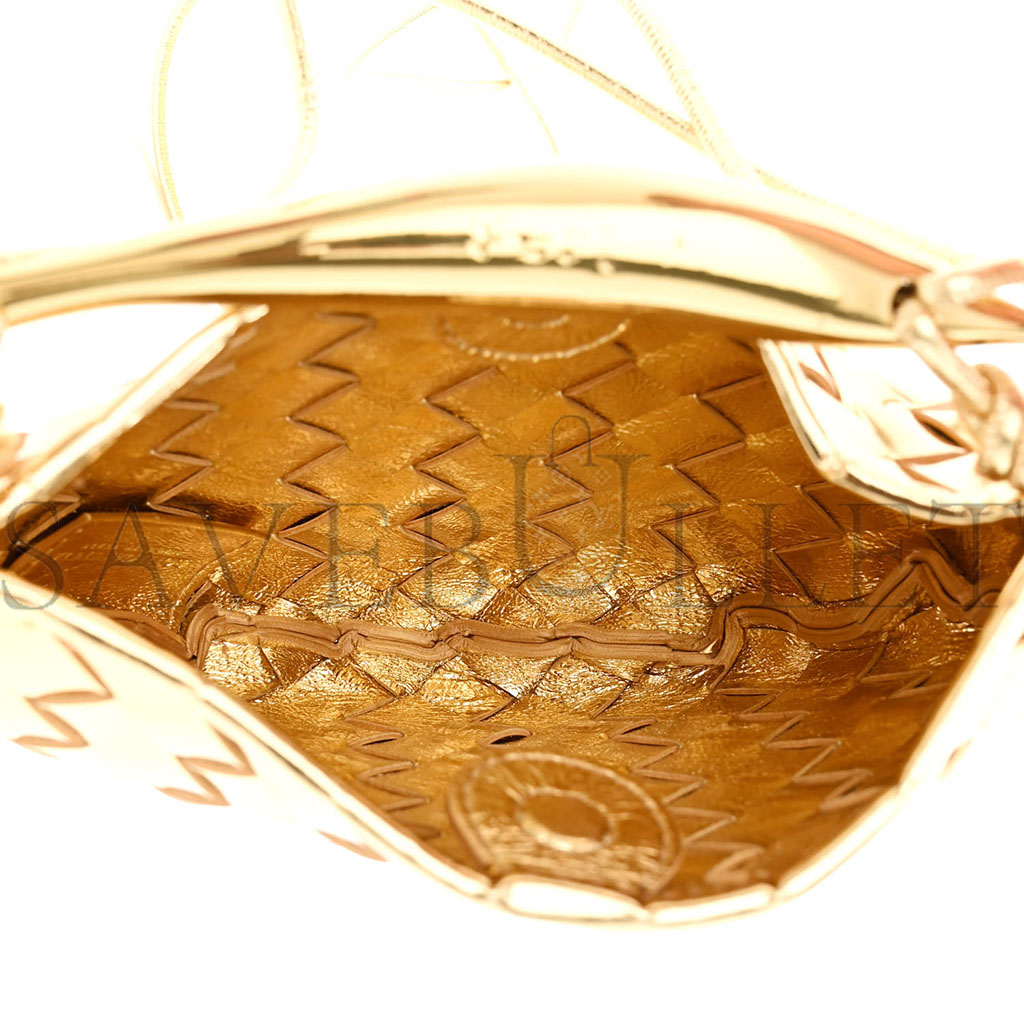 bo*te*ga Ve*ne*ta mirror laminated nappa intrecciato mini sardine bag gold (20*12*3cm)