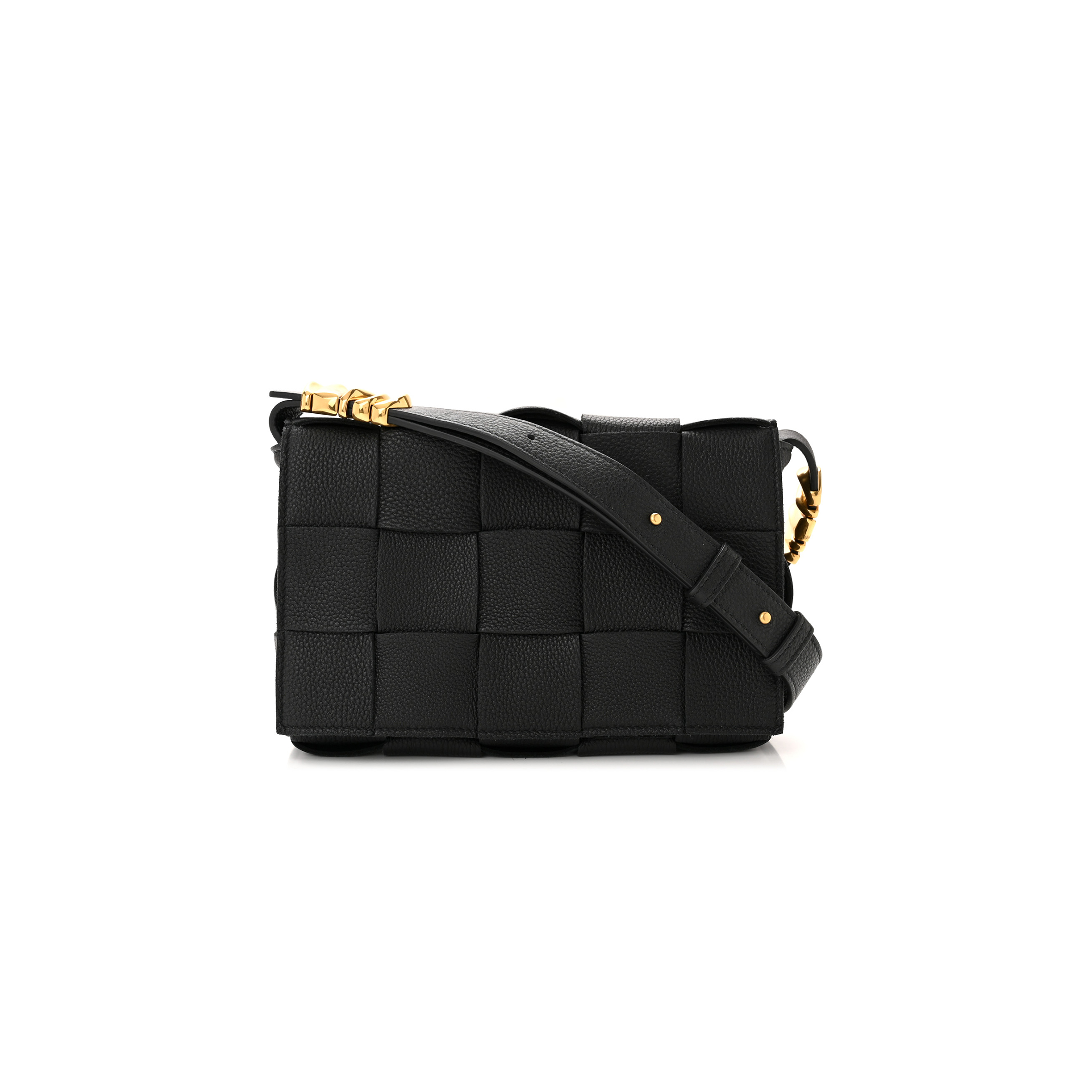 bo*te*ga Ve*ne*ta grained calfskin maxi intrecciato cassette crossbody bag black  (23*15*5.5cm)