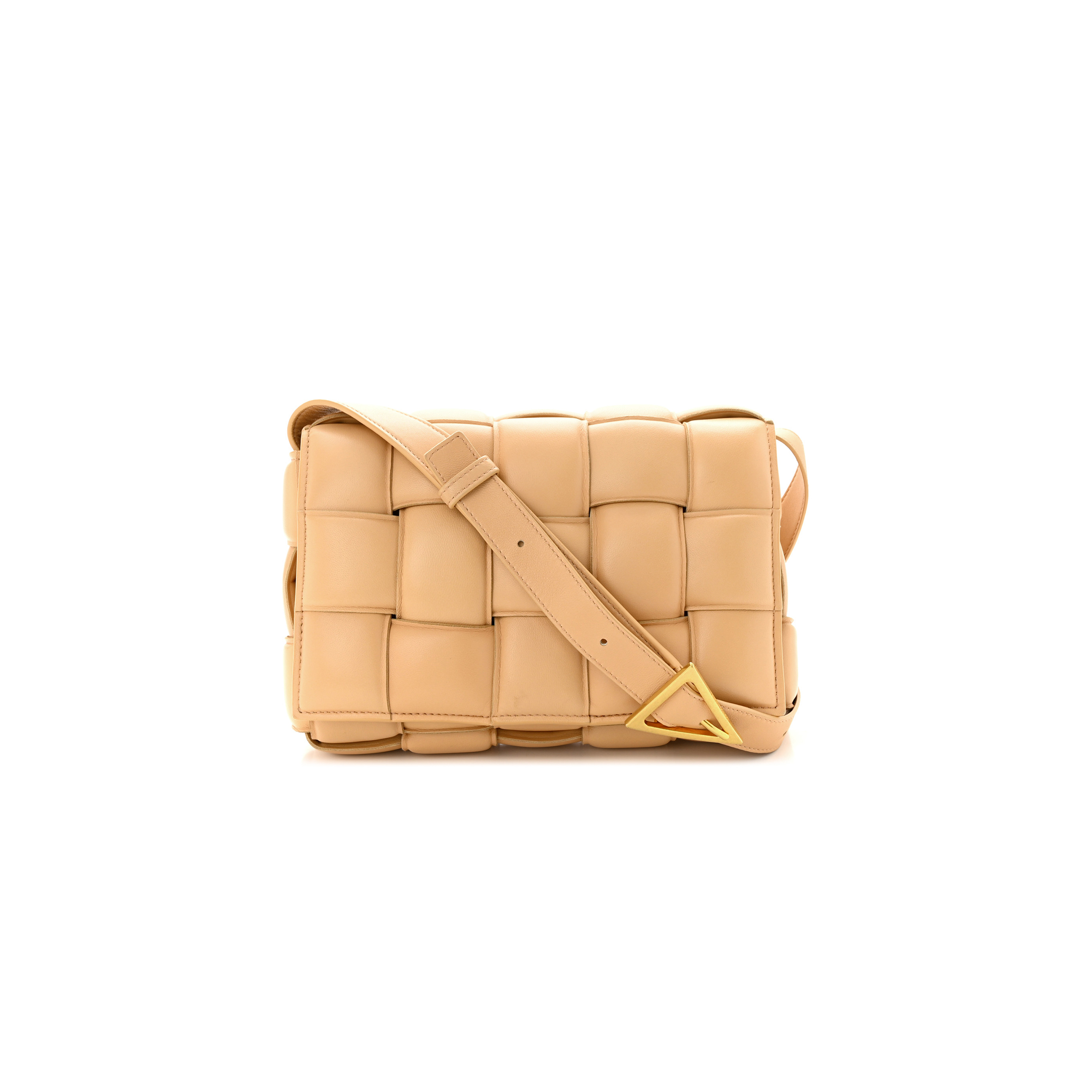 bo*te*ga Ve*ne*ta nappa maxi intrecciato padded cassette crossbody bag almond (26*18*8cm)