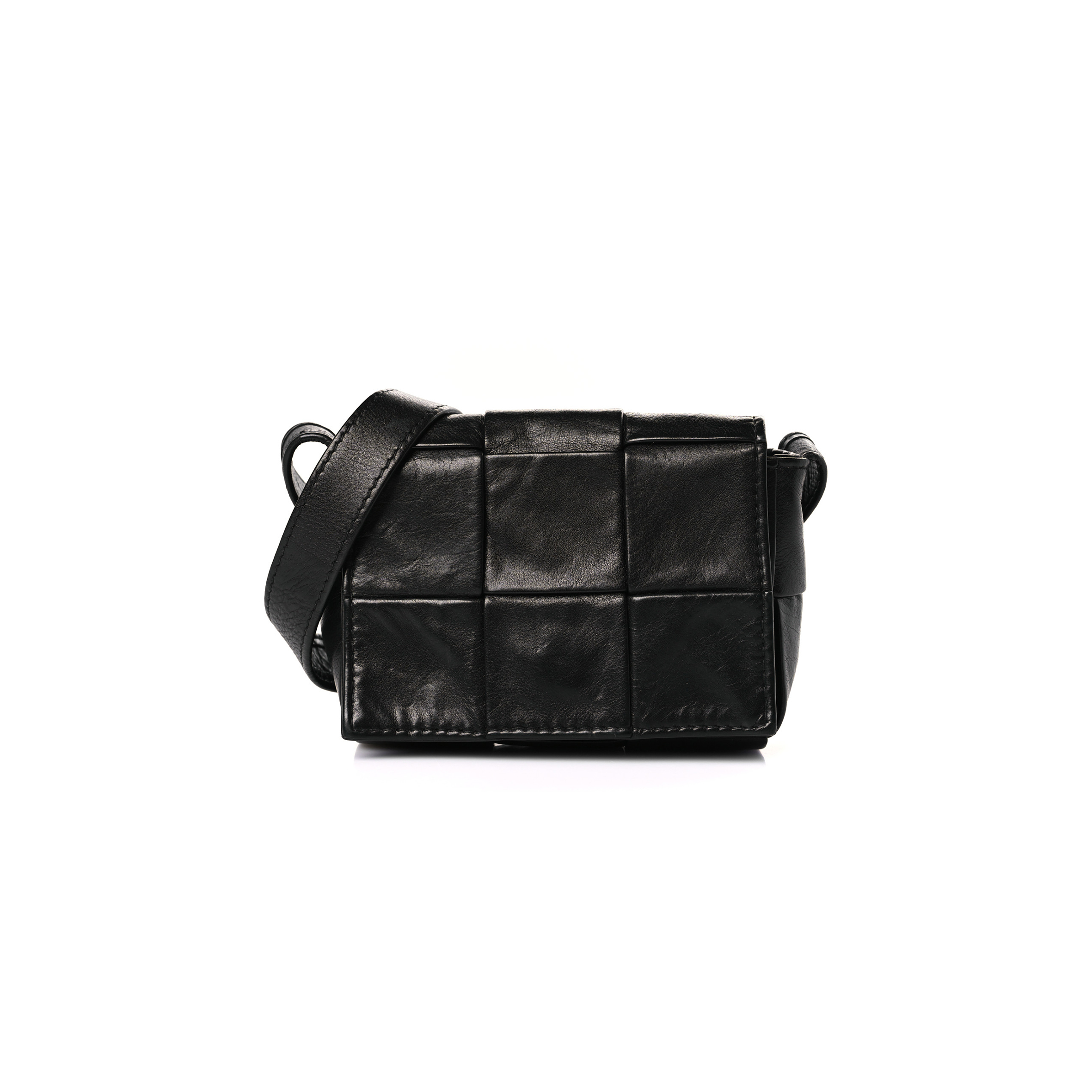 bo*te*ga Ve*ne*ta paper calfskin maxi intreccio extra mini cassette crossbody bag black (13*9*5cm)