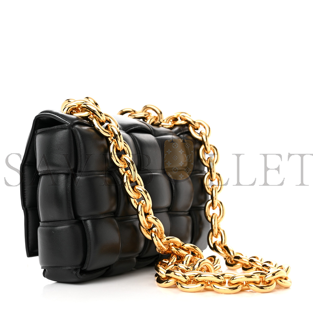 bo*te*ga Ve*ne*ta lambskin maxi intreccio padded chain cassette crossbody bag black  (27*18*8cm)