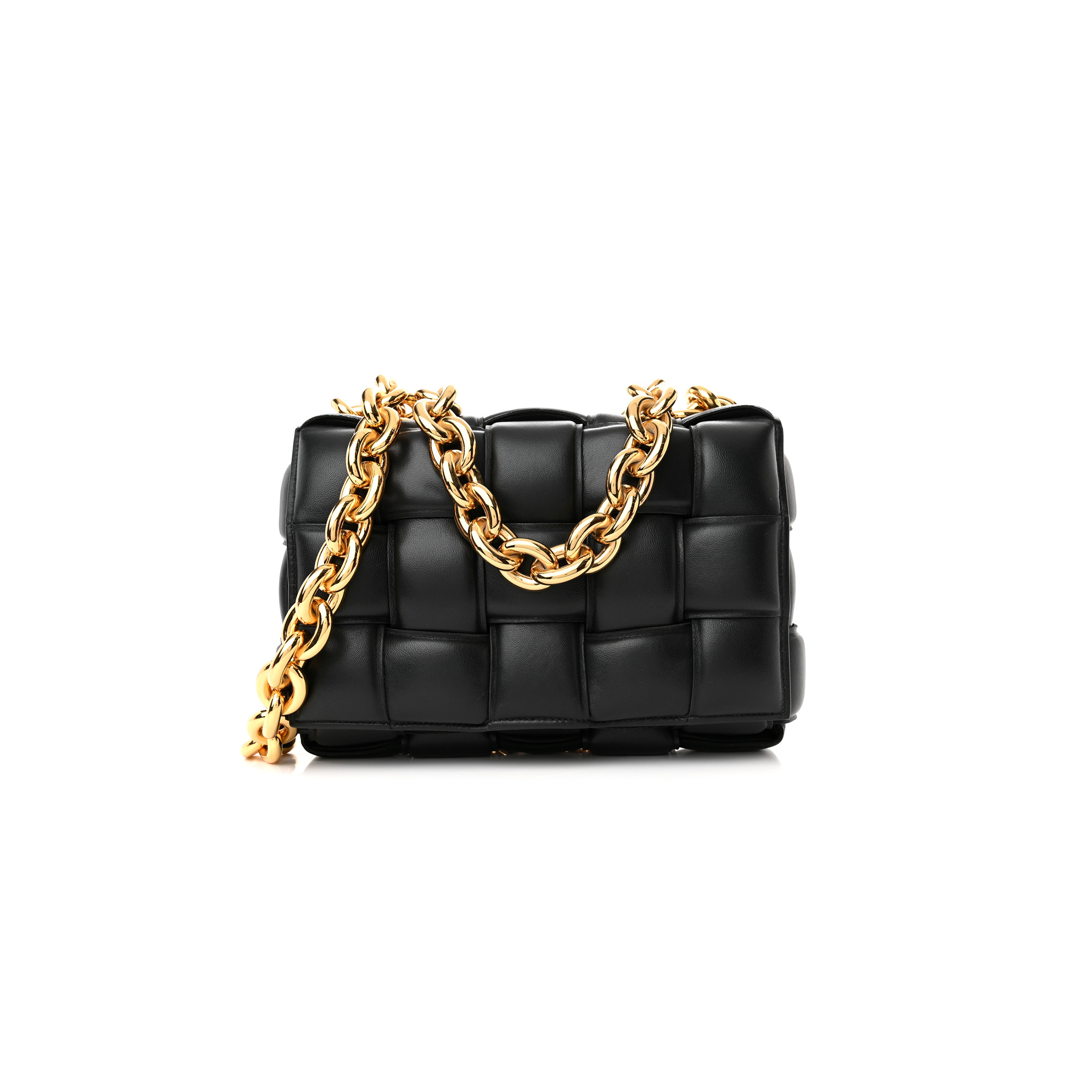 bo*te*ga Ve*ne*ta lambskin maxi intreccio padded chain cassette crossbody bag black  (27*18*8cm)