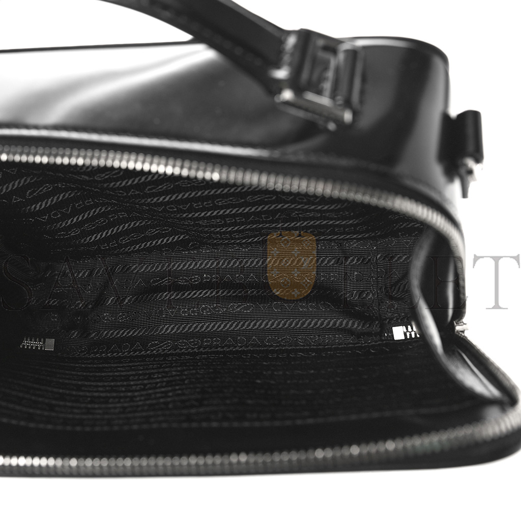 Pra*a brushed calfskin mens medium brique crossbody bag black (22*17*6cm)