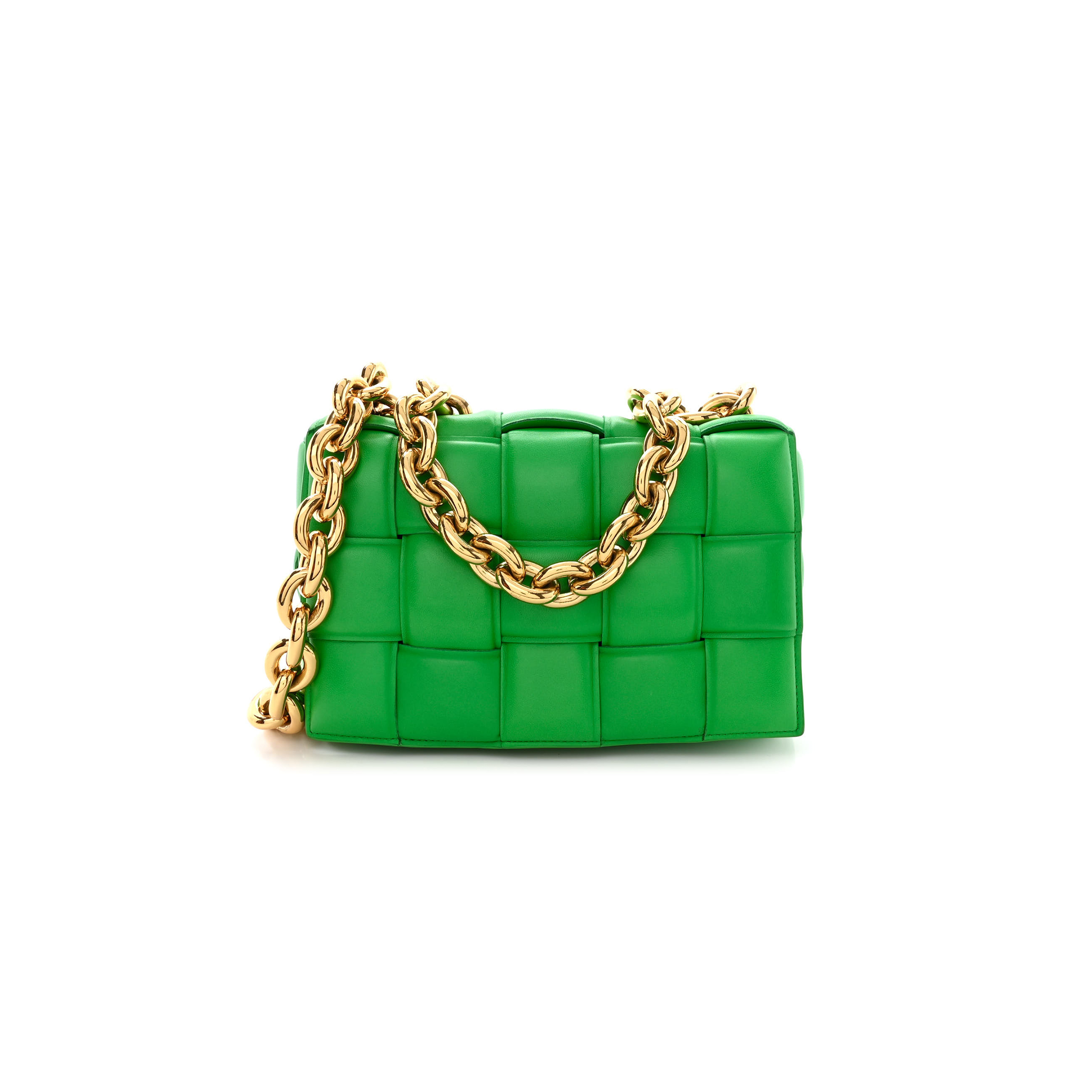 bo*te*ga Ve*ne*ta lambskin maxi intreccio padded chain cassette crossbody bag grass (25*16*6cm)