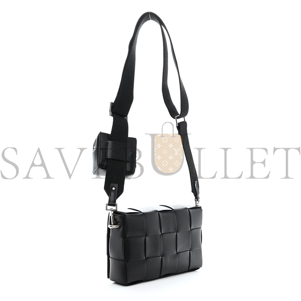 bo*te*ga Ve*ne*ta calfskin maxi intreccio cassette with strap bag black  (23*15*5.5cm)