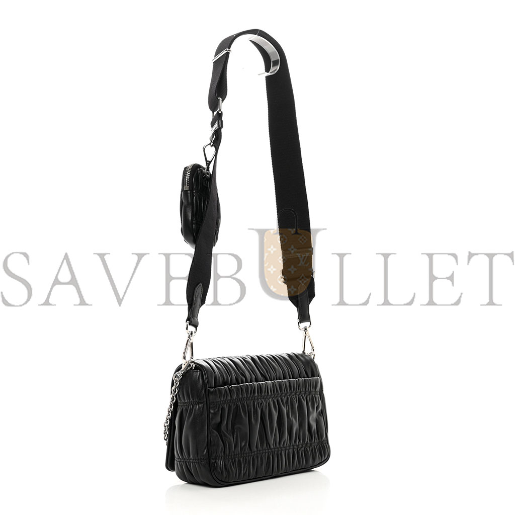 Pra*a nappa gaufre flap shoulder bag black (20*13*8cm)