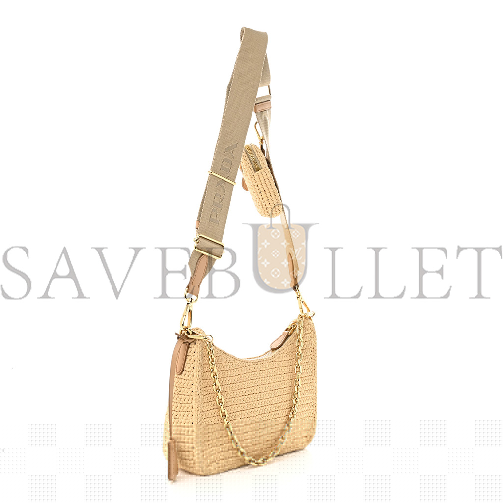 Pra*a raffia re-edition 2005 shoulder bag tan (22*17*6cm)