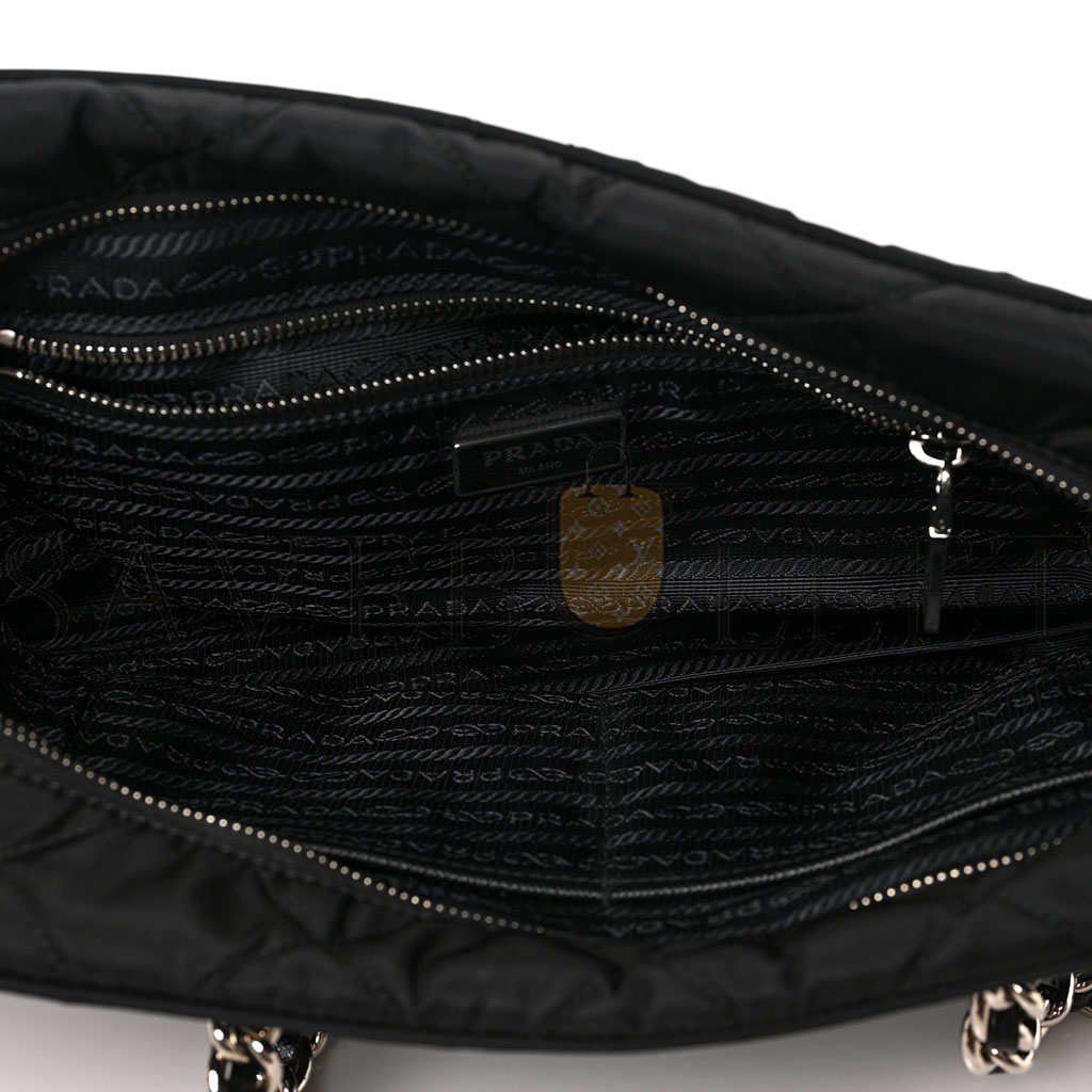 Pra*a nylon tessuto impuntu quilted shoulder bag black (30*21*11cm)