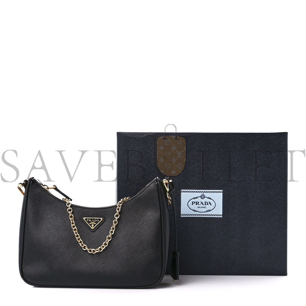 Pra*a saffiano lux re-edition 2005 shoulder bag black  (22*17*6cm)