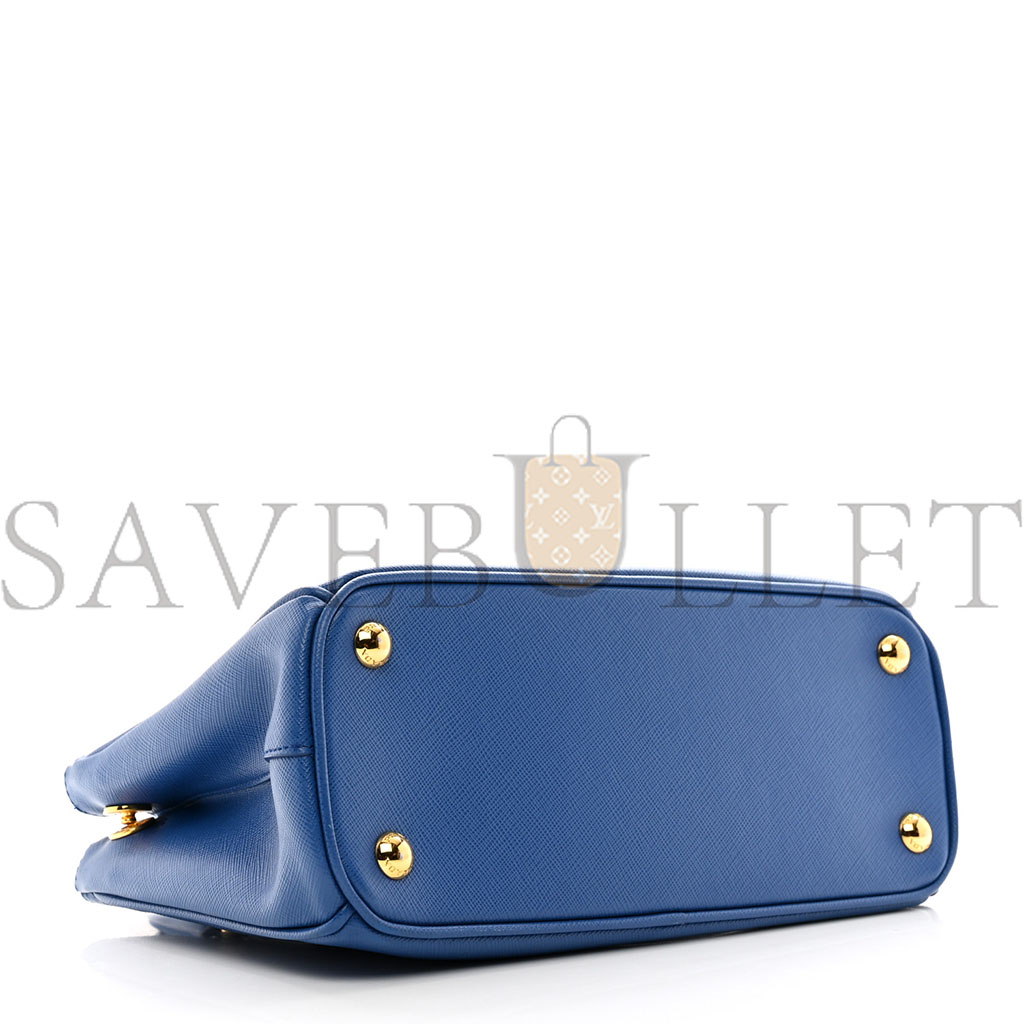 Pra*a saffiano lux mini galleria double zip tote azzuro (27*17*12cm)