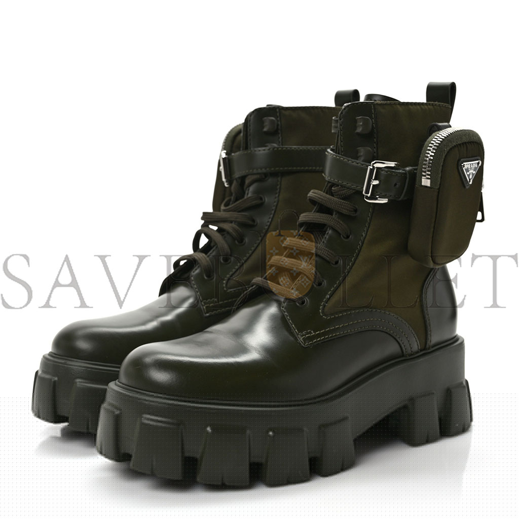 Pra*a spazzolato rois re-nylon metal triangle logo monolith pouch pocket 55mm boots 38 militare