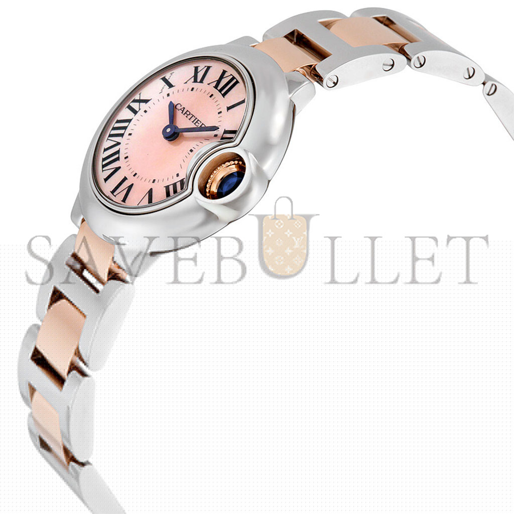 CARTIER BALLON BLEU MOTHER OF PEARL STAINLESS STEEL AND 18KT ROSE GOLD LADIES WATCH W2BB0009