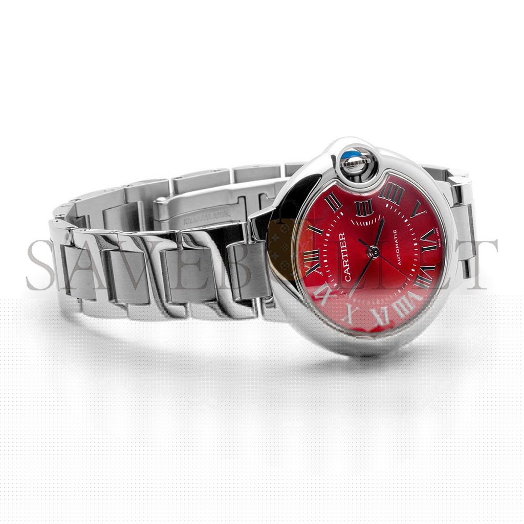 CARTIER BALLON BLEU DE CARTIER 33MM QUARTZ RED DIAL ON STEEL W6920100