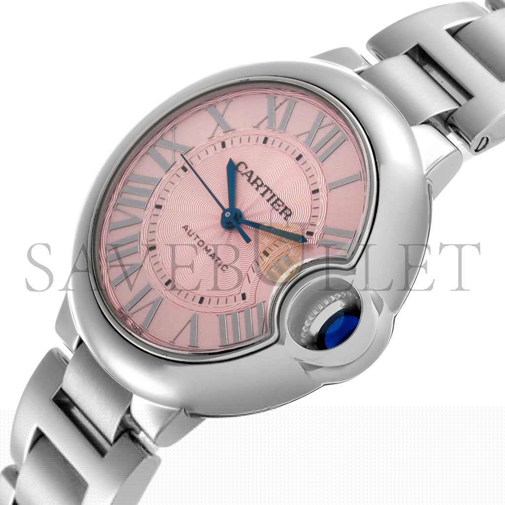 CARTIER BALLON BLEU MIDSIZE STEEL PINK DIAL LADIES WATCH W6920041