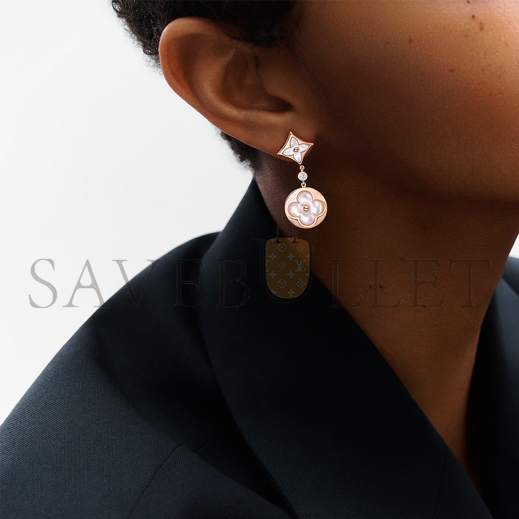 l**is V*t*n colour blossom long earrings, pink gold, white mother-of-pearl and diamonds q96668