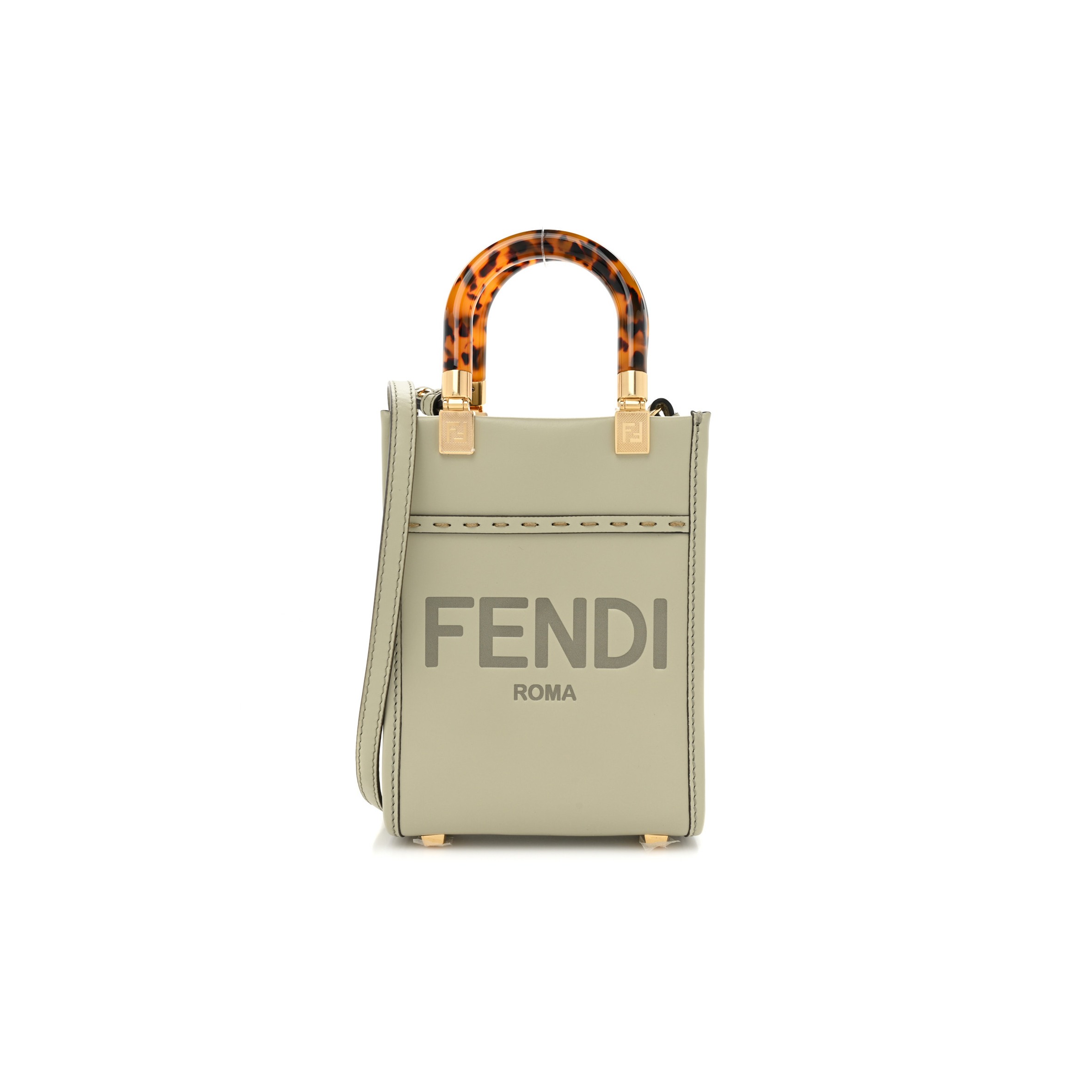 F**di vitello king plexiglass logo embossed mini F**di sunshine shopper tote green tea (17*13*6cm)
