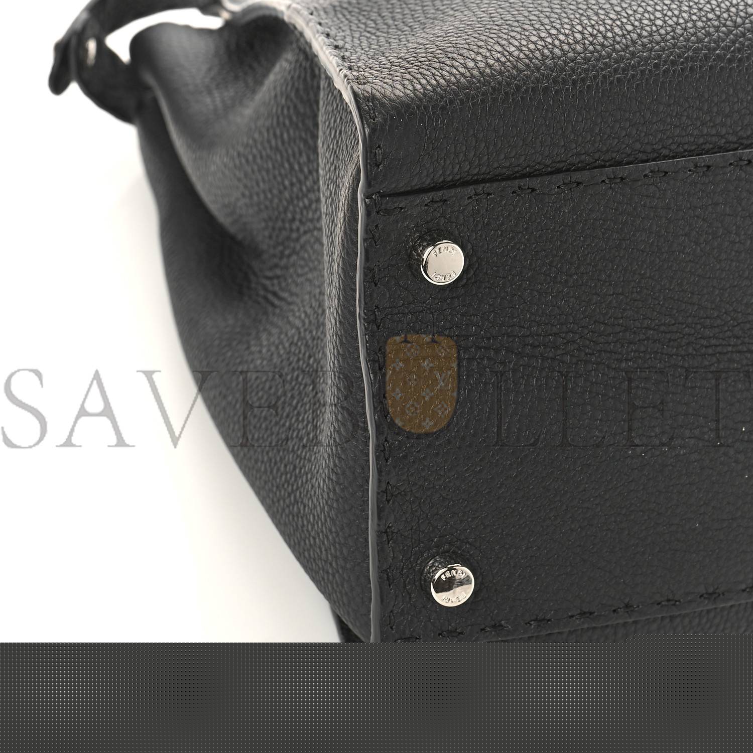 F**di cuoio romano selleria bi-color large peekaboo iconic satchel black mou (15.5*12*7cm)