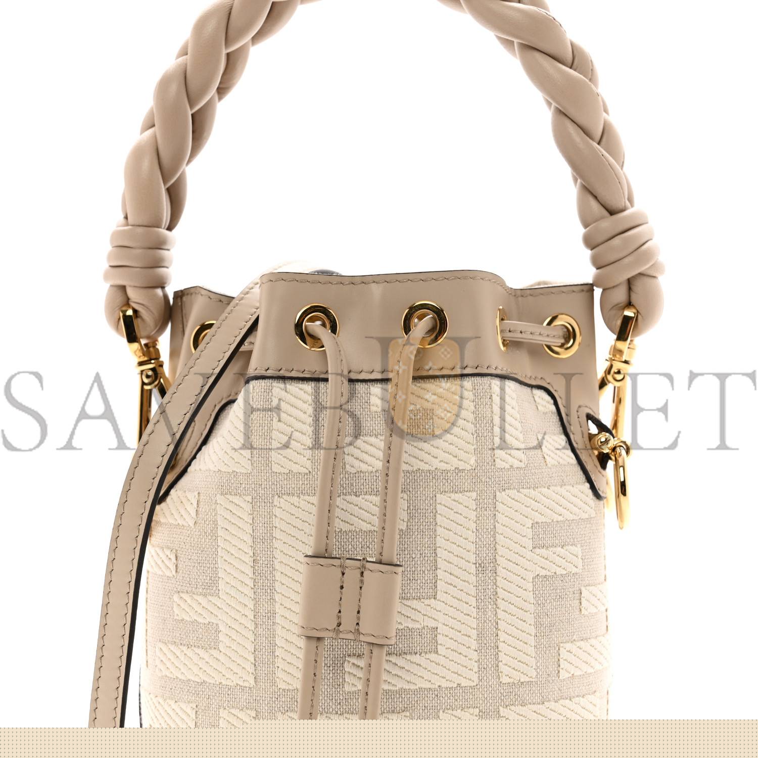 F**di canvas nappa f is F**di ff embroidered mini mon tresor bucket bag grezzo white nuvola (18*12*10cm)