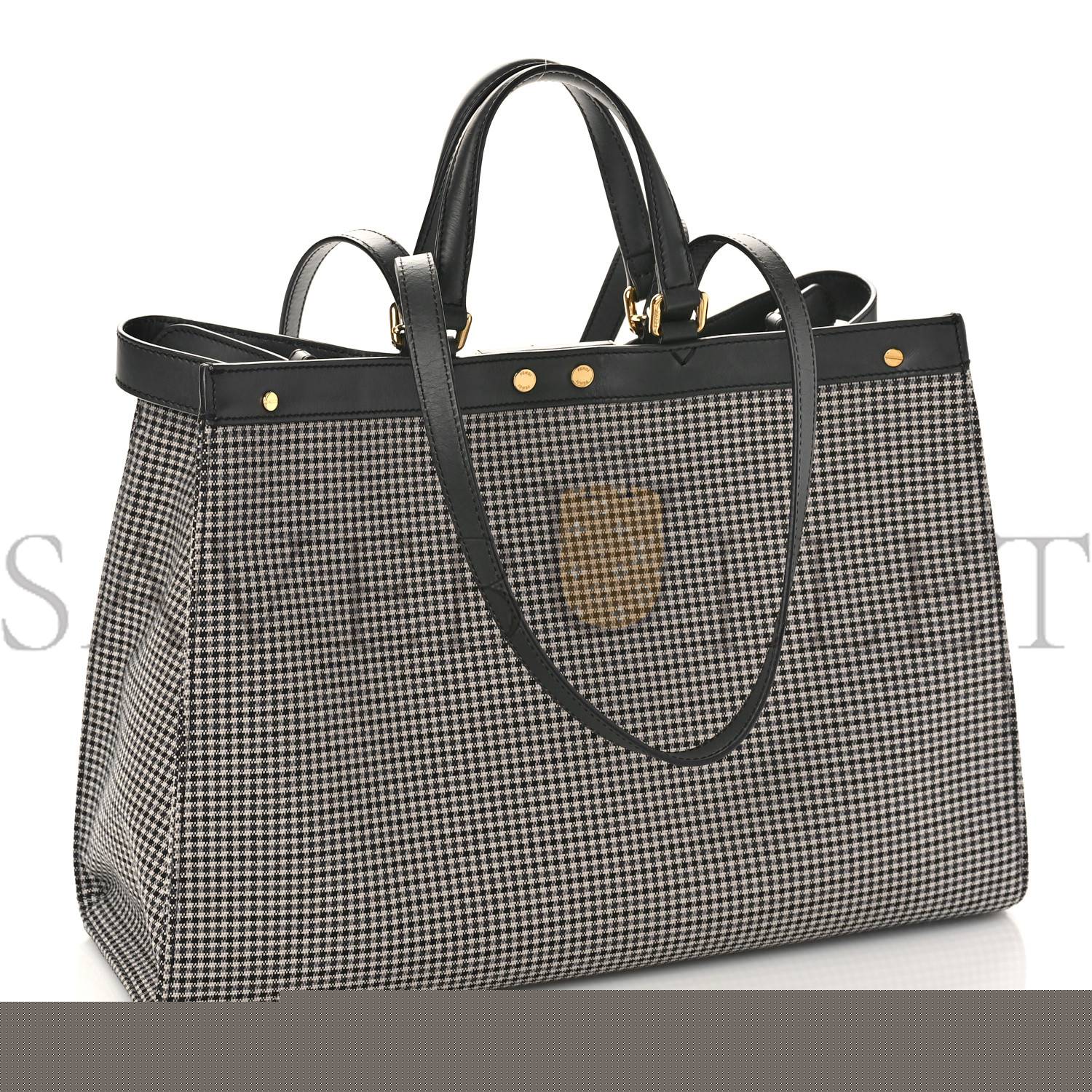 F**di wool vitello king houndstooth ff embroidered medium peekaboo x-tote grigio anthracite (41*29*16cm)