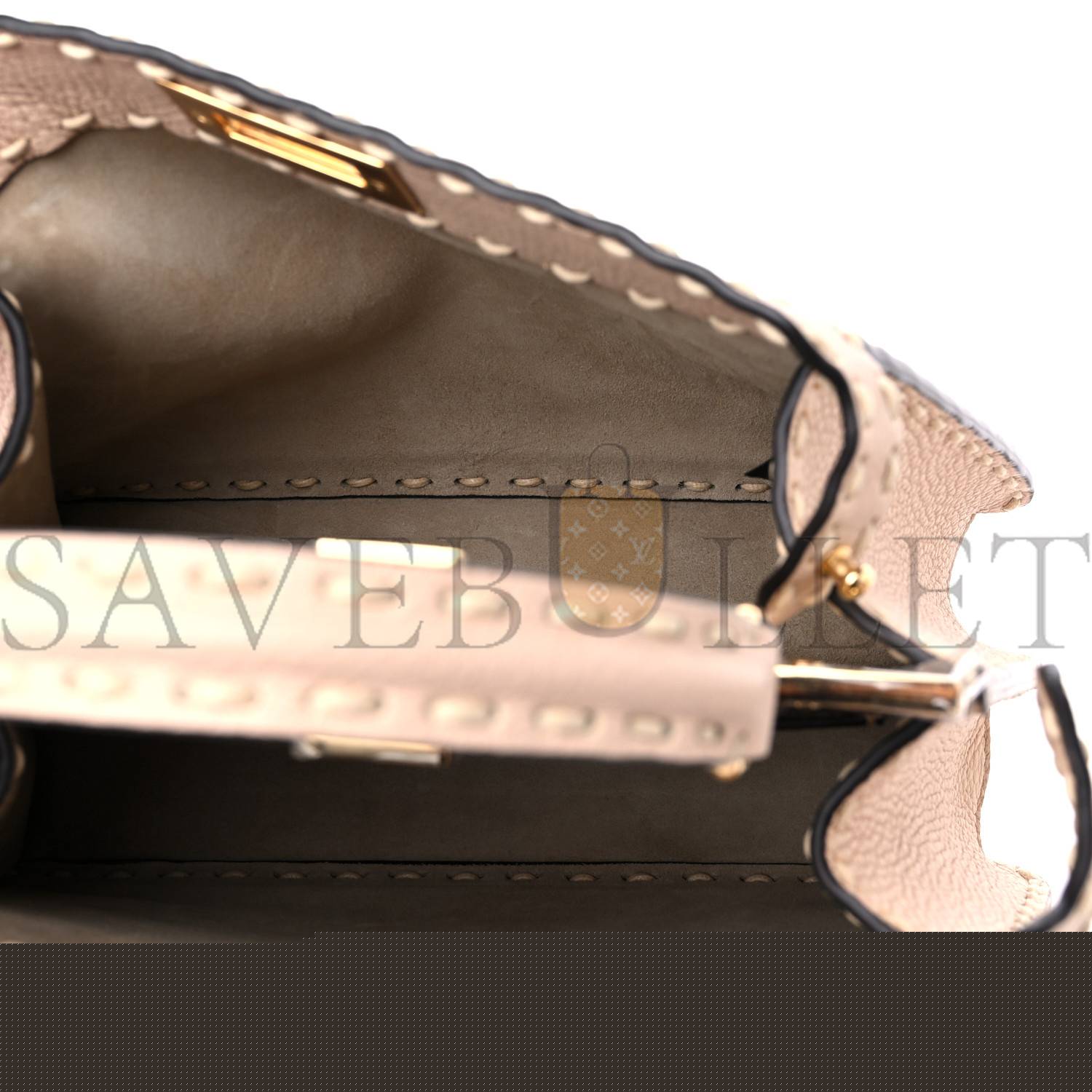 F**di vitello granato camoscio selleria macro stitchings small peekaboo i see u satchel rosa plaster (27*20*11cm）