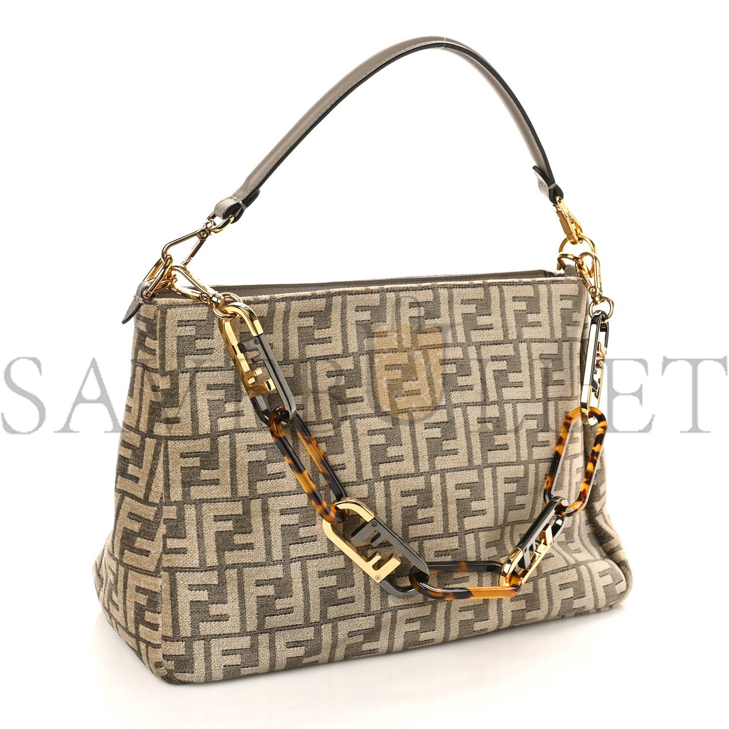 F**di chenille vitello seta plexiglass ff F**di o&#x27;lock zipper tortora nuvola (34*23*13cm)