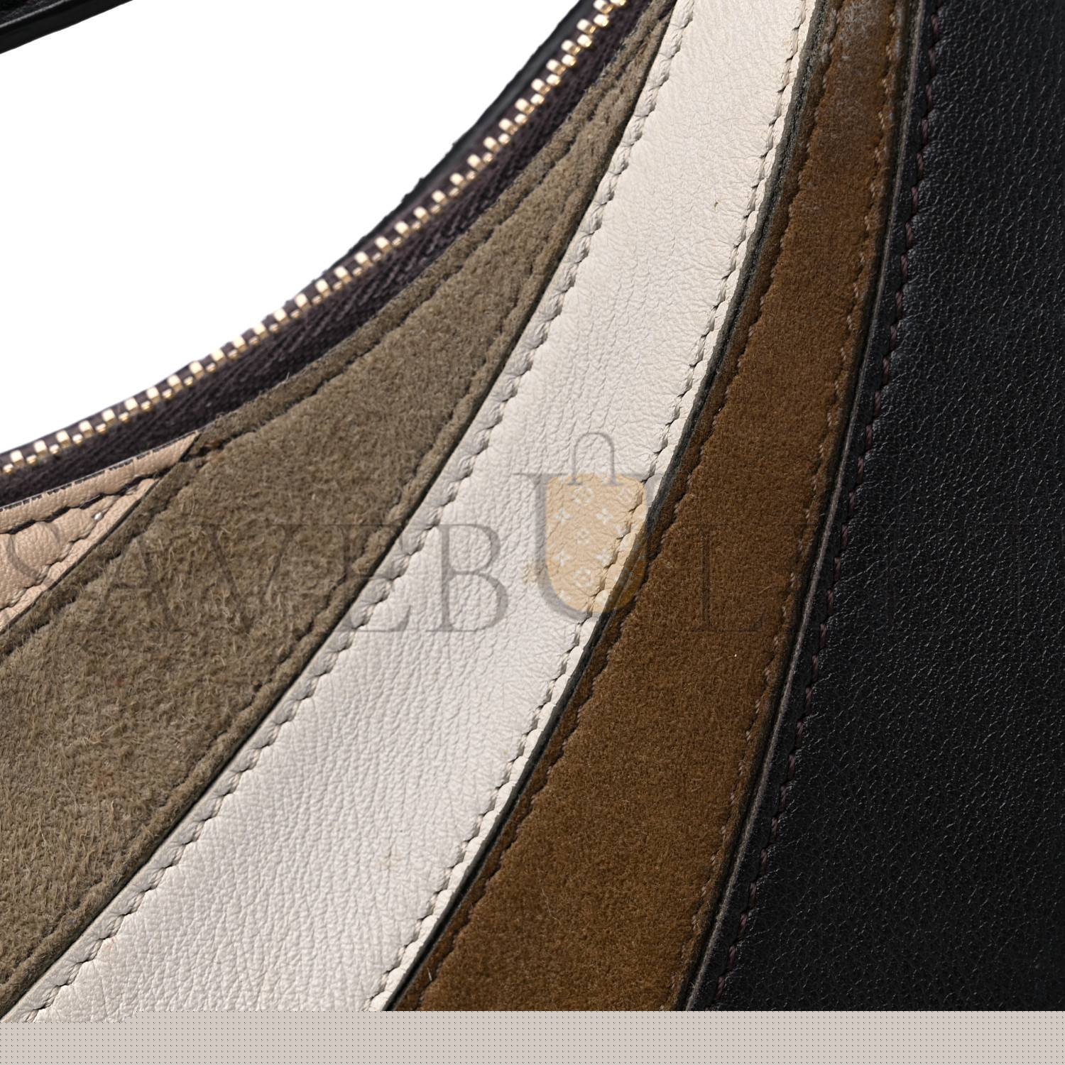 F**di vitello seta goatskin suede rainbow inlay small F**digraphy hobo bag grigio multicolor ebano (29*24.5*10cm)