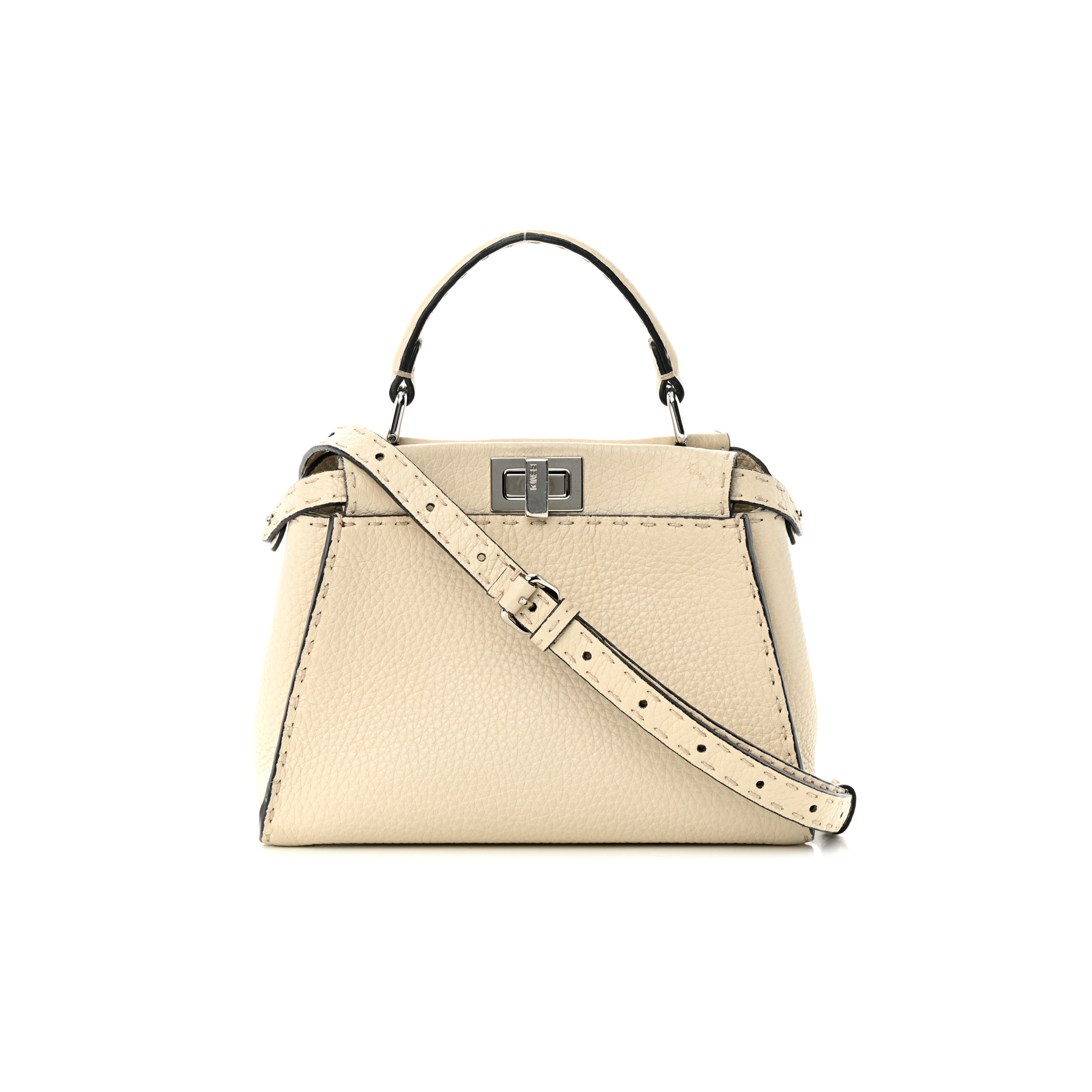 F**di cuoio romano selleria mini peekaboo iconic satchel latte (23*17*12cm)