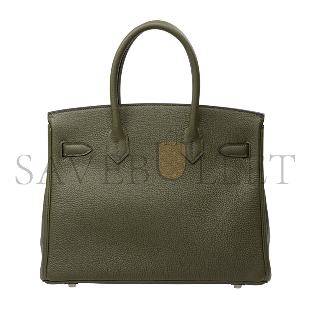 H**mes birkin 30 togo leather sage green silver buckle bk3061tgss (30*23*15cm)