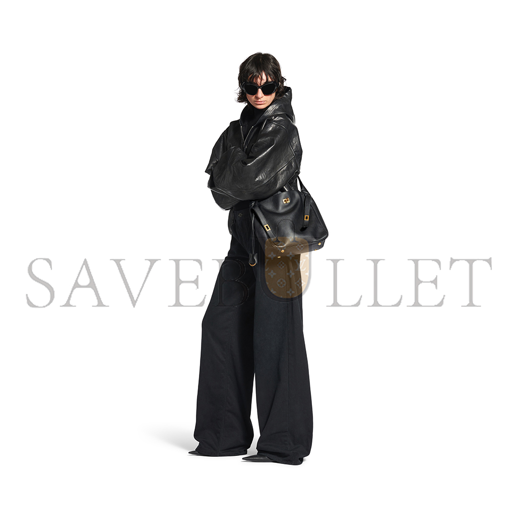 Ba*len*cia*ga bel air small hobo bag in black smooth calfskin, aged-gold hardware 8110182abav1000 (26.9*25.9*9.9cm)