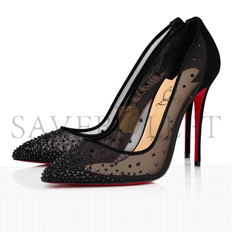 Ch**an louboutin follies strass 100 mm pumps-mesh and strass-black-women 1221335cm47