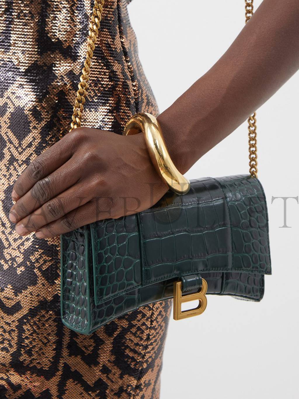 Ba*len*cia*ga green hourglass croc-effect leather cross-body bag  matchesfashion us (19.8*12.1*5cm)