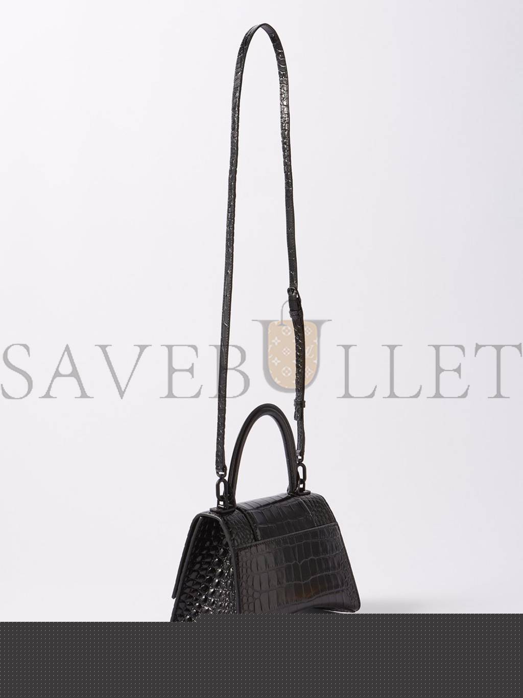 Ba*len*cia*ga black hourglass s crocodile-effect leather bag matchesfashion us (22.5*15*10cm)