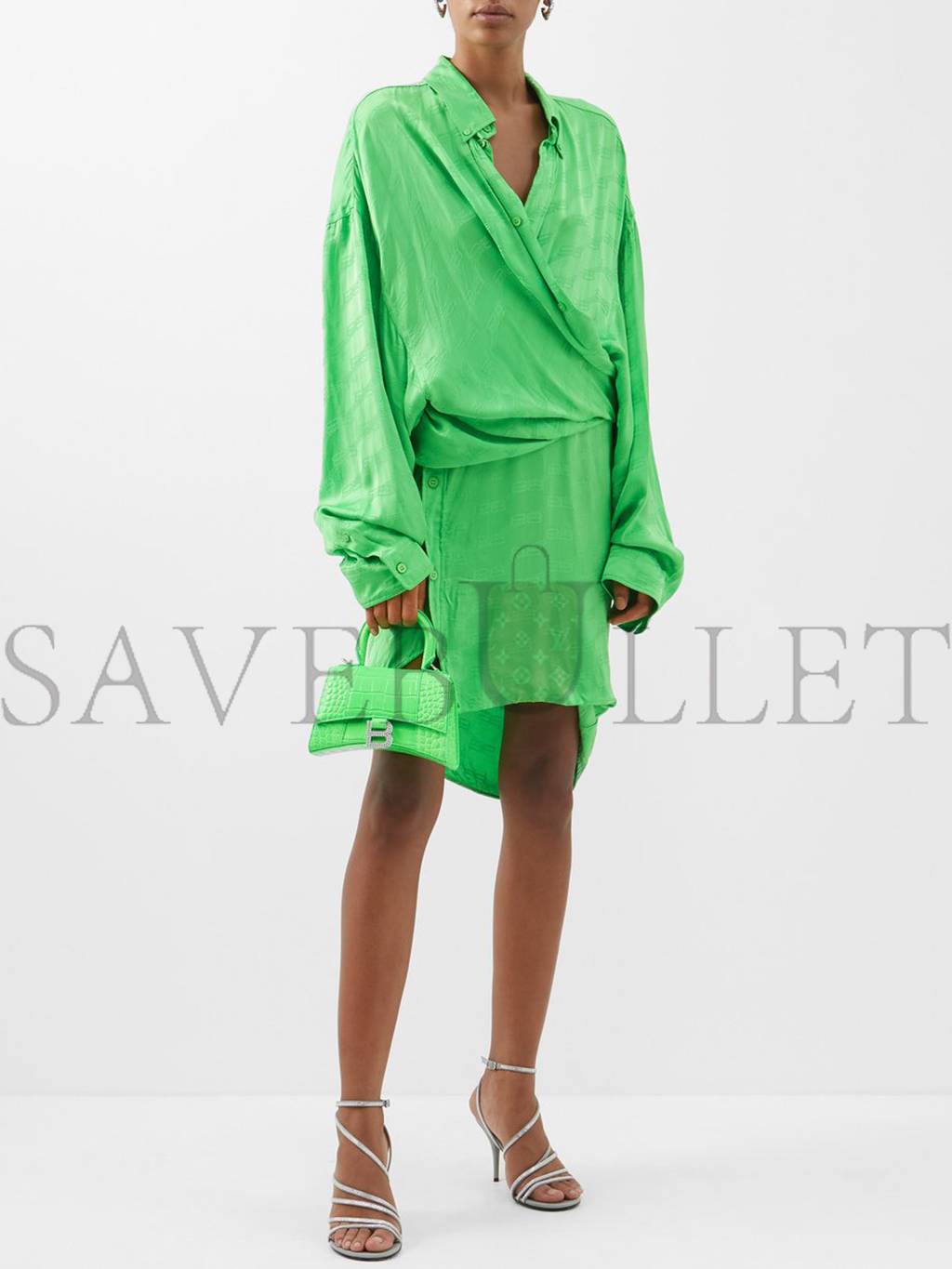 Ba*len*cia*ga green hourglass xs crocodile-effect leather bag  matchesfashion us (19*12.5*8cm)