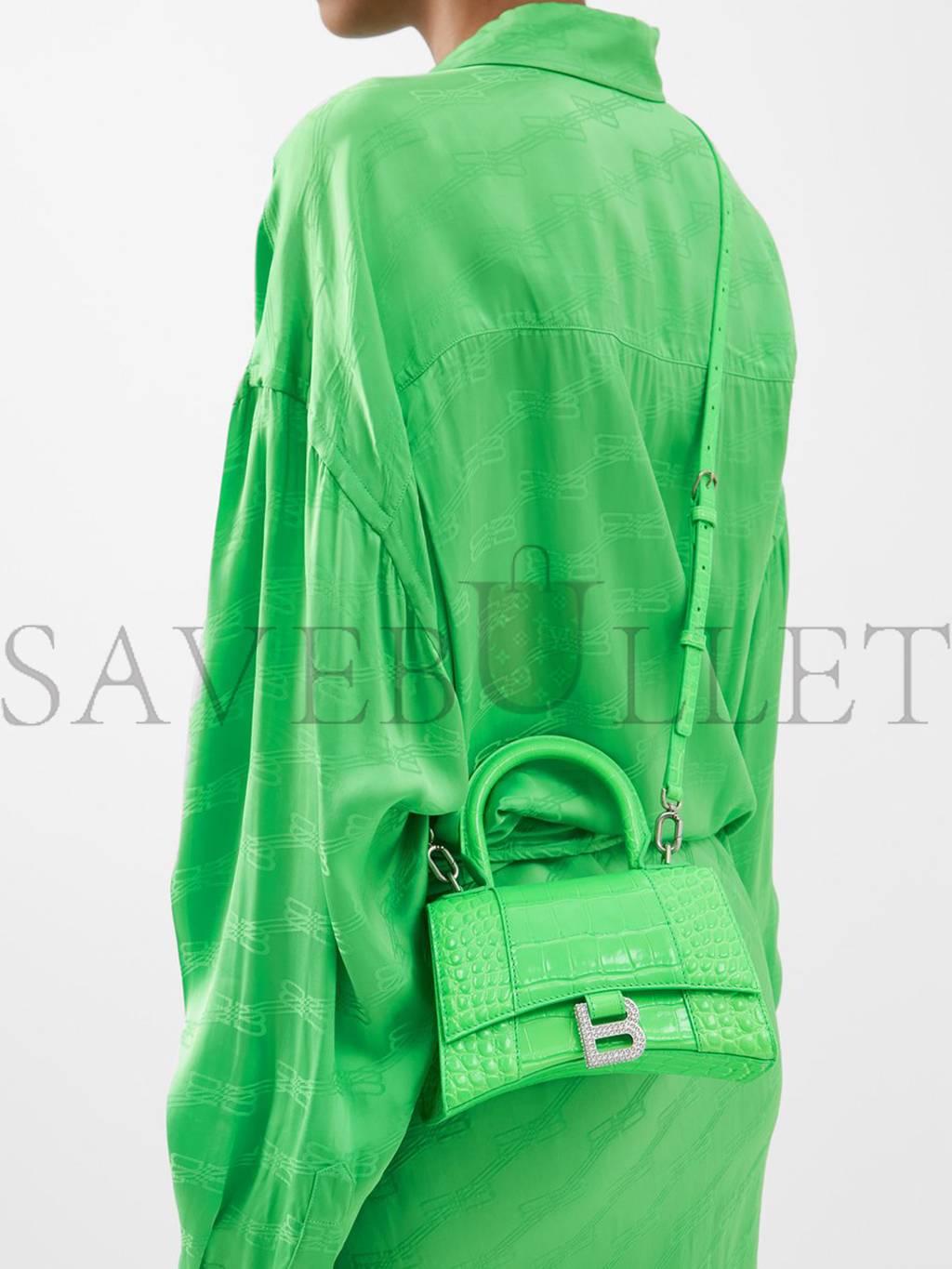 Ba*len*cia*ga green hourglass xs crocodile-effect leather bag  matchesfashion us (19*12.5*8cm)