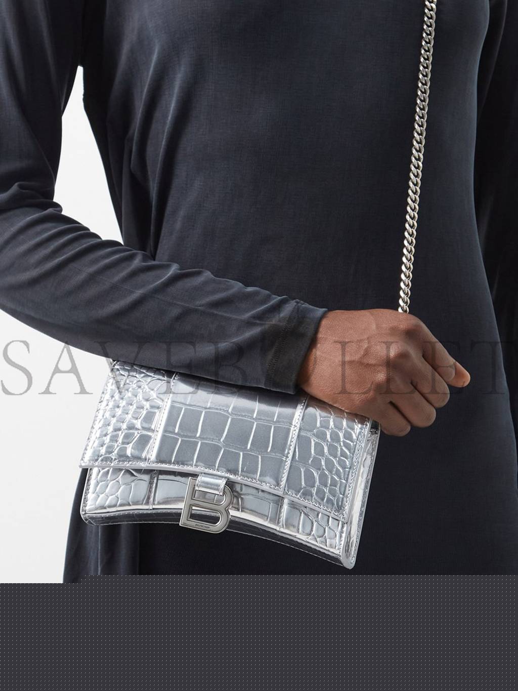 Ba*len*cia*ga silver hourglass crocodile-effect leather cross-body bag  matchesfashion us (19*12*4.5cm)