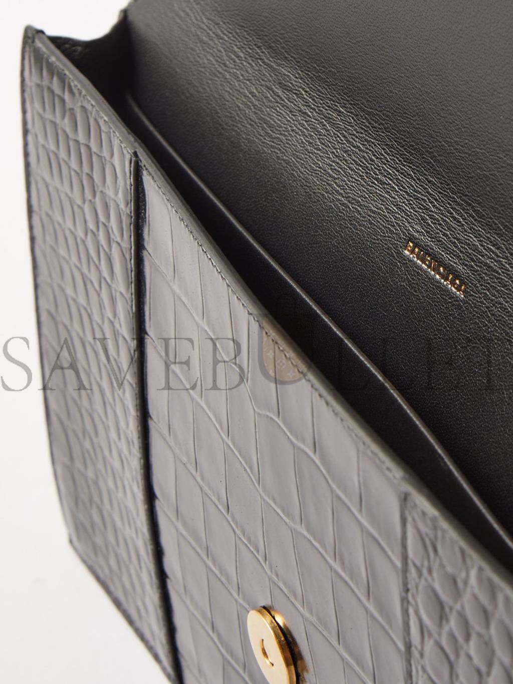 Ba*len*cia*ga black hourglass crocodile-effect leather clutch bag  matchesfashion us (27*16*2cm)