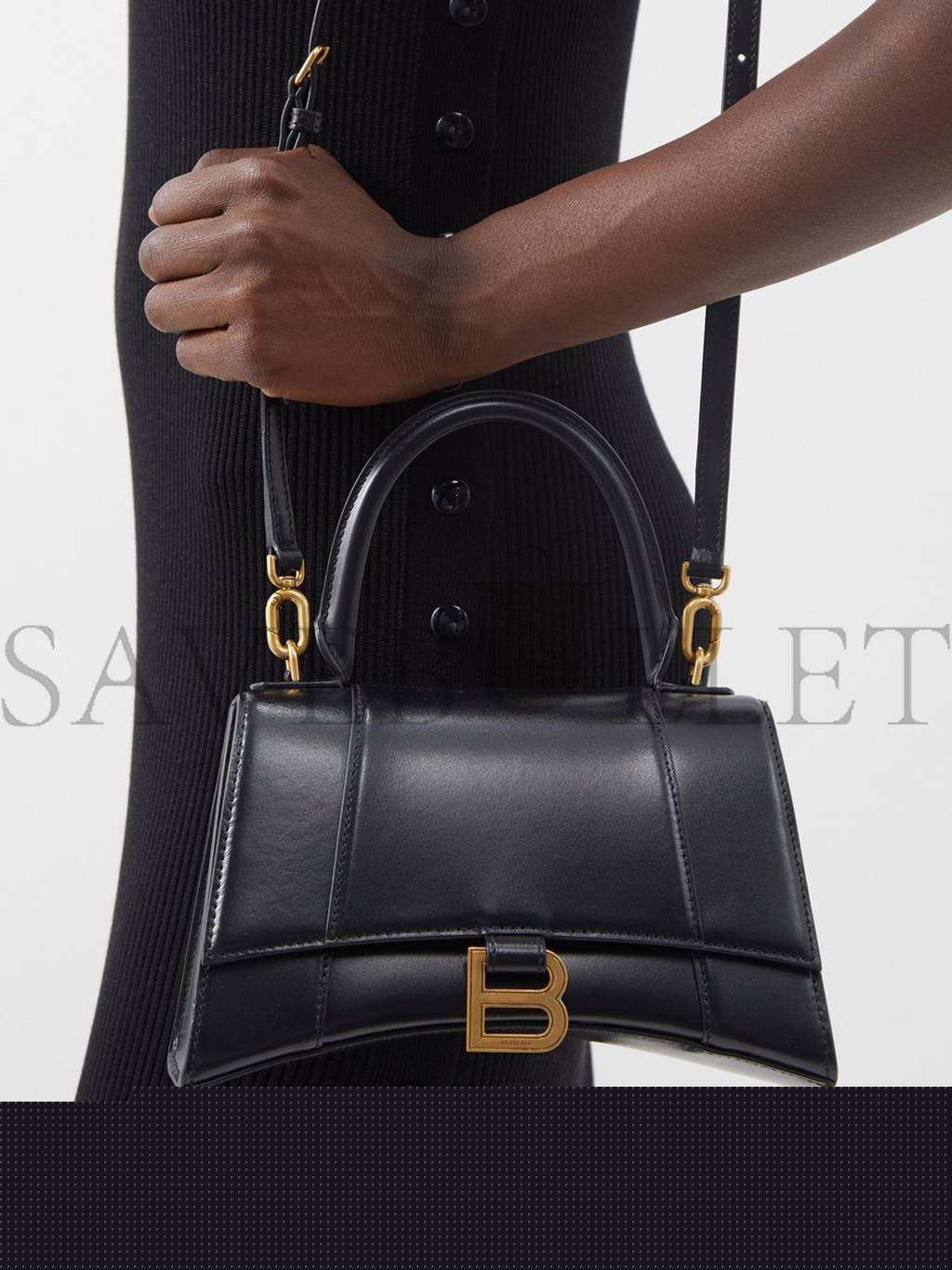 Ba*len*cia*ga black hourglass small leather bag  matchesfashion us (22.6*14.9*10.1cm)